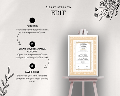 A3 Digital Nikkah Certificate - Gulzar Beige