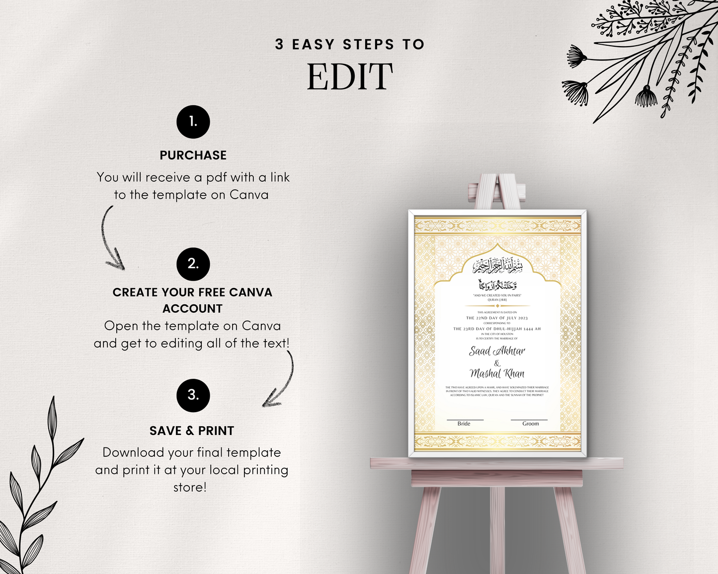 A3 Digital Luxury Nikkah Certificate - Ziya (Gold)