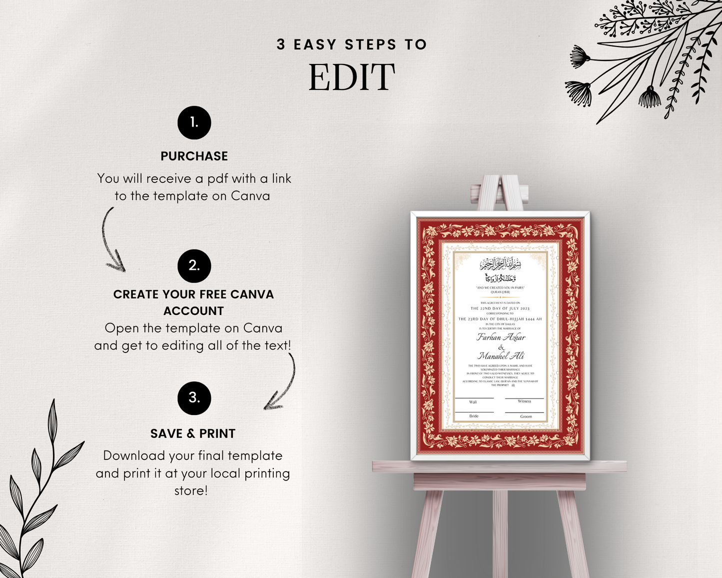 A3 Digital Nikkah Certificate - Gulzar Red