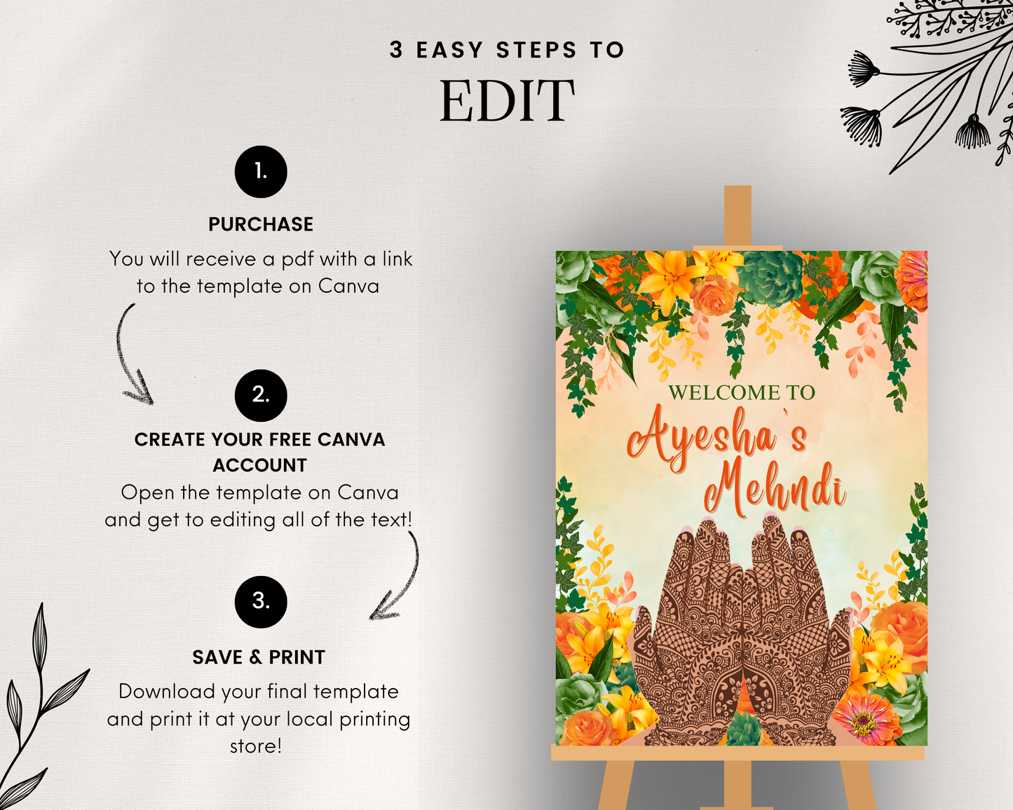 Digital Henna Welcome Sign