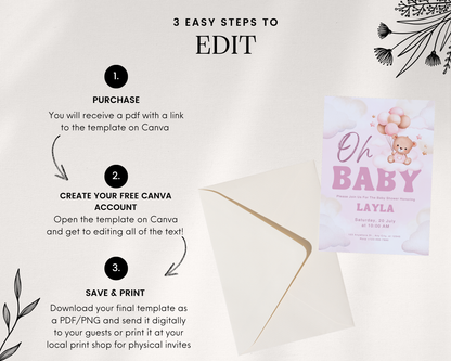 Pink Bearly Baby Shower Invite