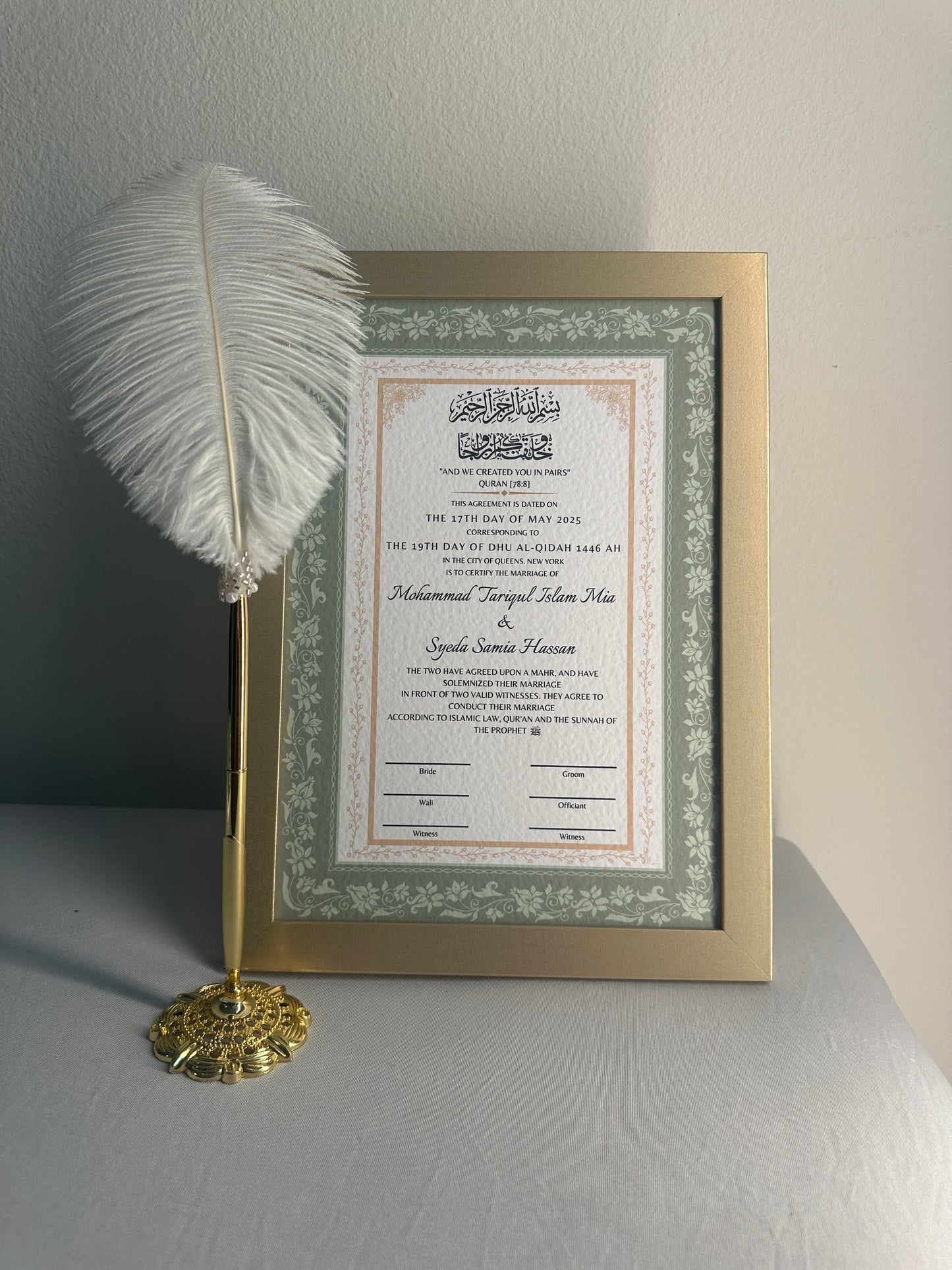 Luxury Nikkah Certificate - GULZAR (Sage Green)