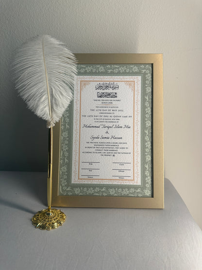 Luxury Nikkah Certificate - GULZAR (Sage Green)