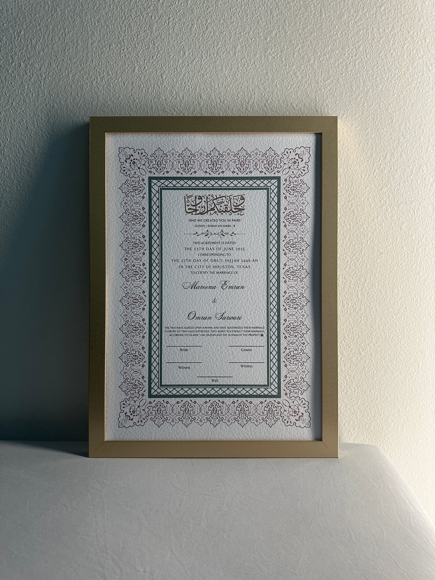 Luxury Nikkah Certificate - SHAB Pastel