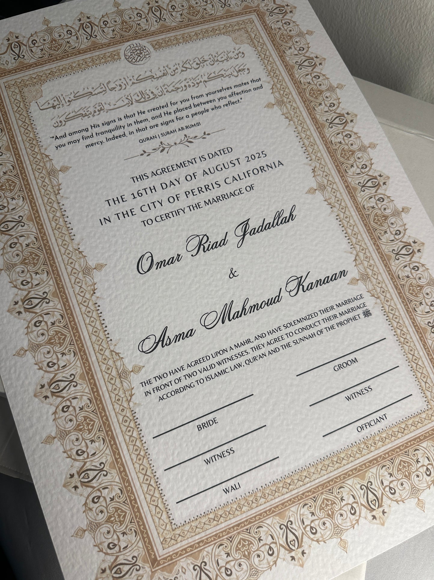 Luxury Nikkah Certificate - NOORA