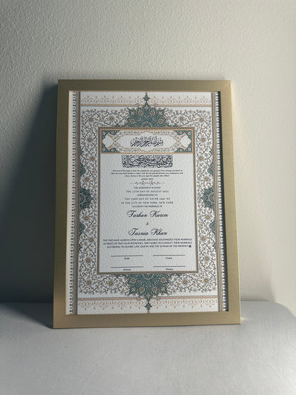 Luxury Nikkah Certificate - BAHAAR Sage Green
