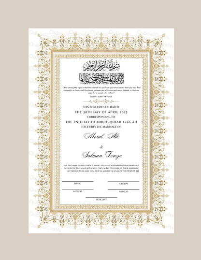 Luxury Nikkah Certificate - NOOR