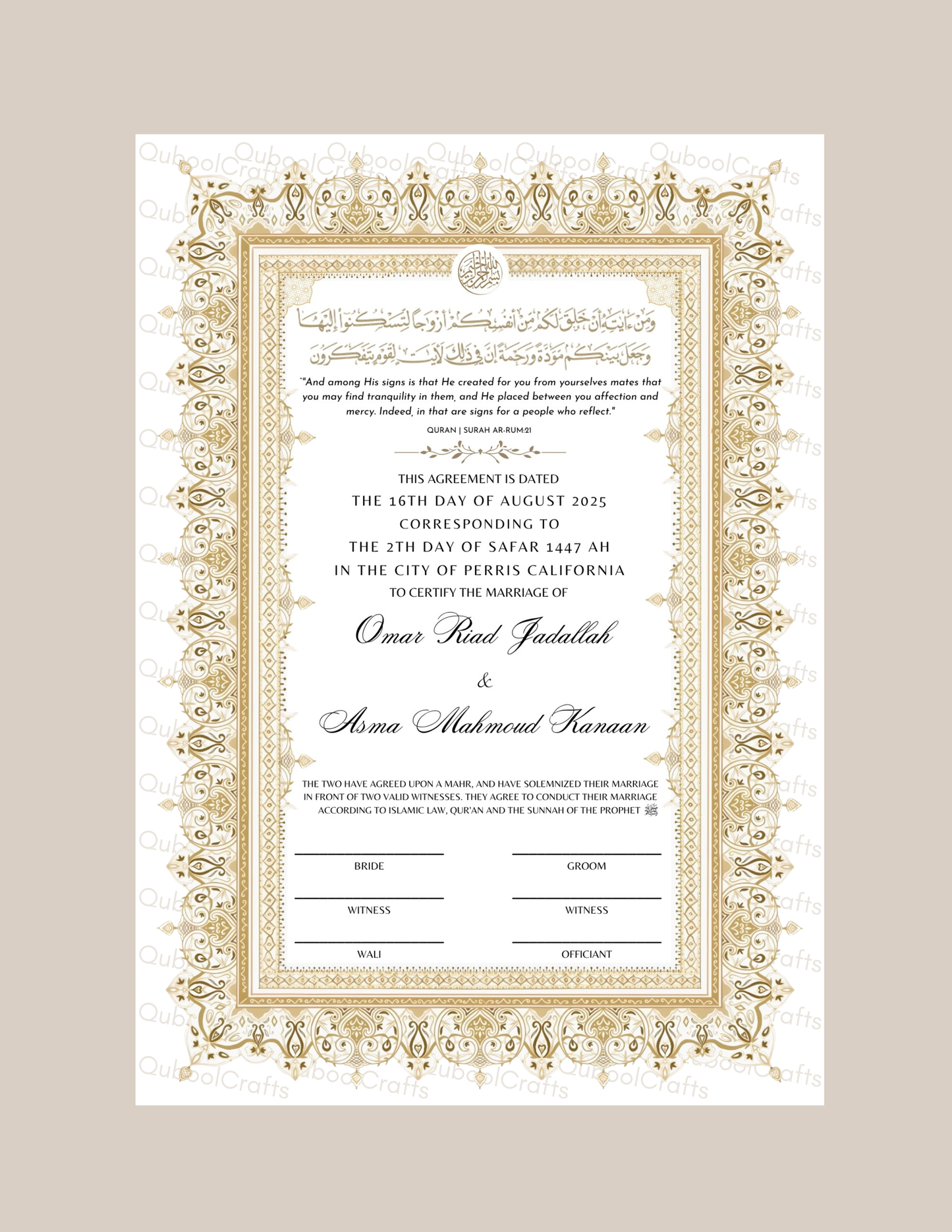Luxury Nikkah Certificate - NOORA