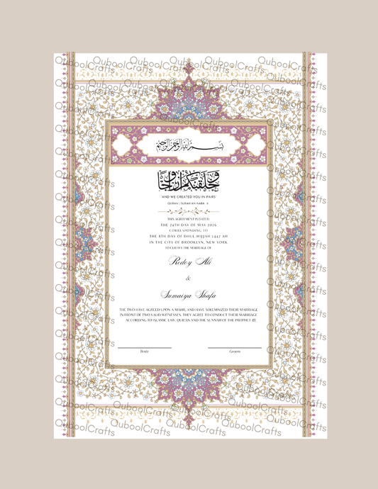 Luxury Nikkah Certificate - BAHAAR Pink