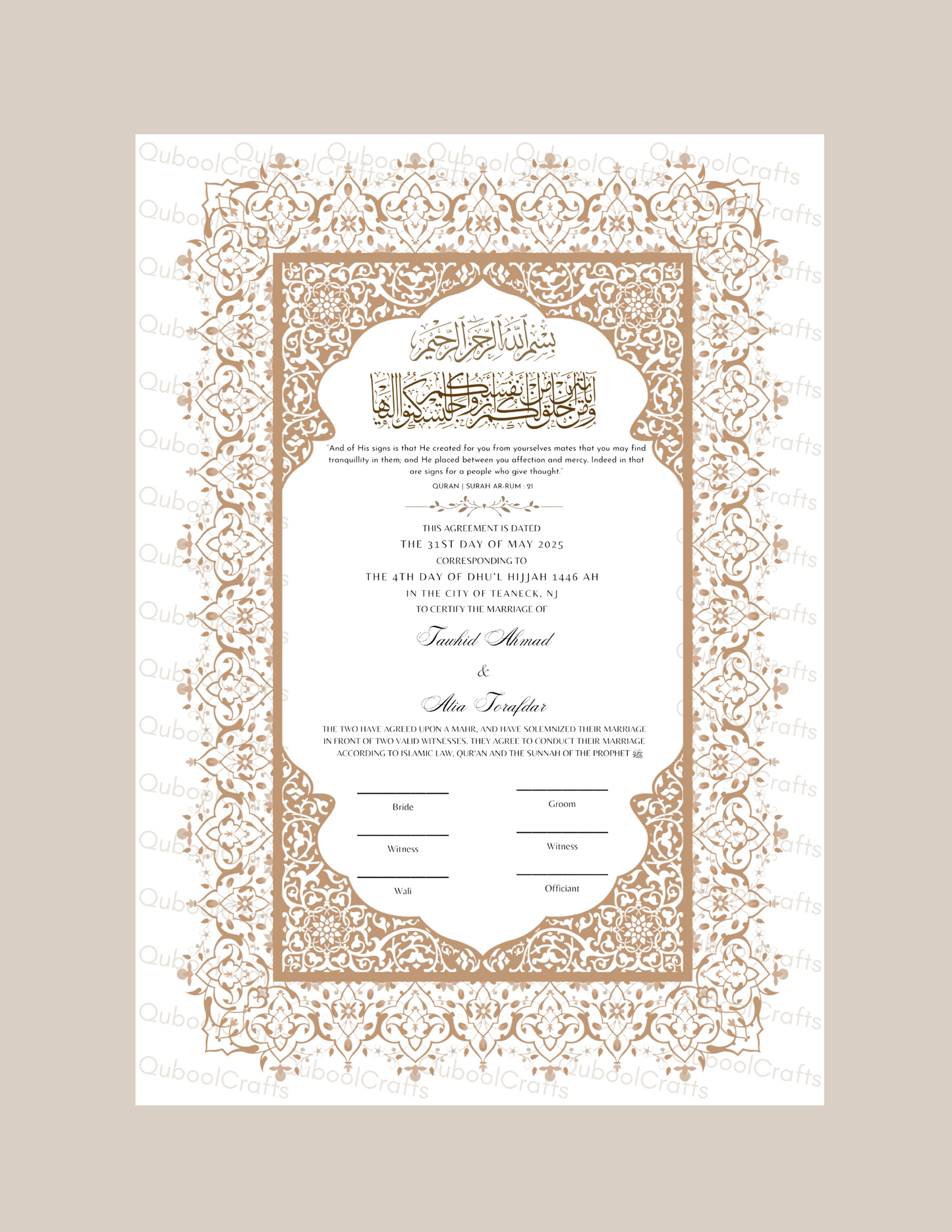 Luxury Nikkah Certificate - ZAREEN