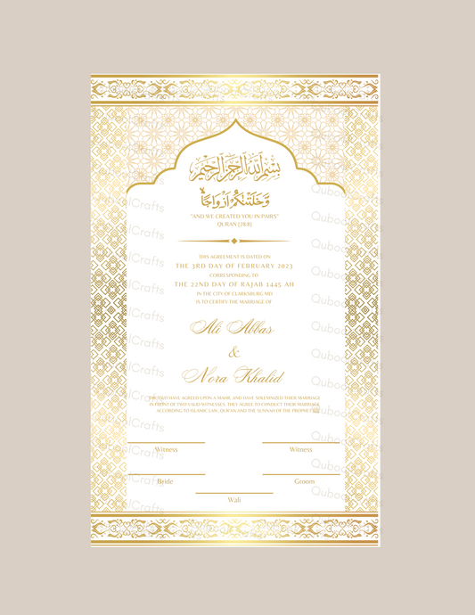 Luxury Nikkah Certificate - ZIYA (Gold Foiled)