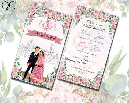 Animated Pink Digital Walima Shaadi Nikkah Ceremony Wedding Engagement Muslim Desi Invitation Invite Template Floral Blush Peach Reception