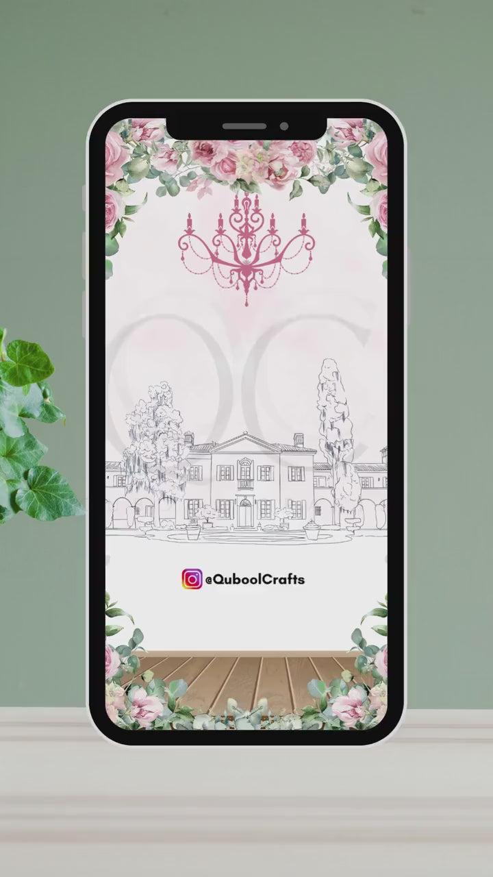 Animated Pink Digital Walima Shaadi Nikkah Ceremony Wedding Engagement Muslim Desi Invitation Invite Template Floral Blush Peach Reception
