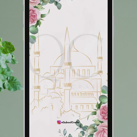 Animated Pink Digital Shaadi Nikkah Ceremony Walima Wedding Engagement Muslim Desi Invitation Invite Card Template Floral Masjid Pastel