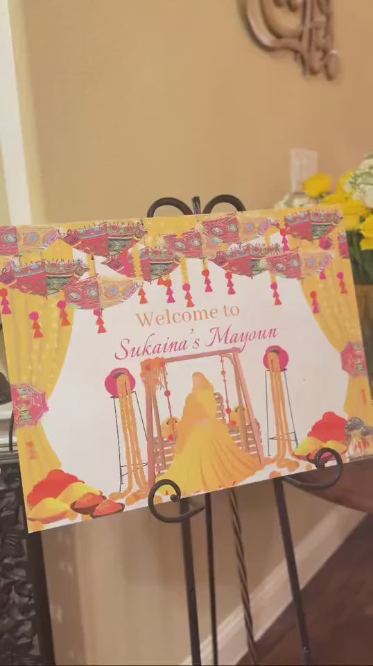 Digital Welcome Sign for Hijabi Bride Mayoun Haldi Mehndi Mayun Dholki Desi Wedding Entrance Signs Invitations Template Signage Downloadable